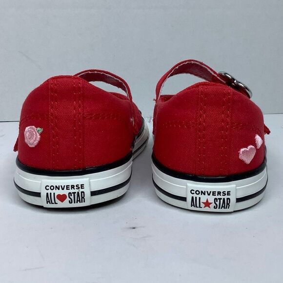 New! Chuck Taylor All Star Dainty Mary Jane Red Textile Ballet Infant Shoes Sz 9 - Picture 5 of 9